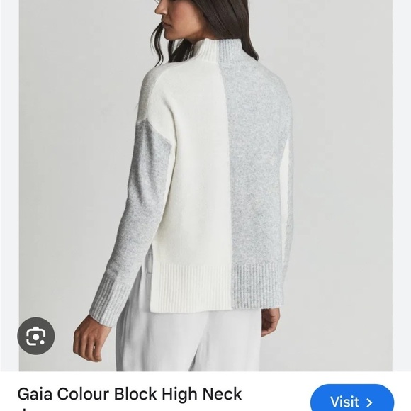 REISS Grey Gaia Color Block High Neck Wool Blend Sweater Jumper - Picture 2 of 13
